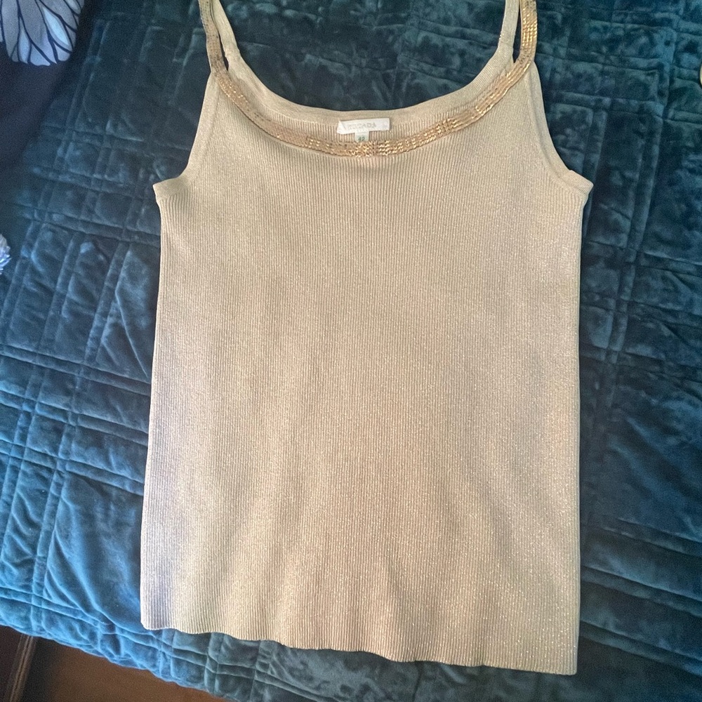 Gold metallic tank top with beading detail